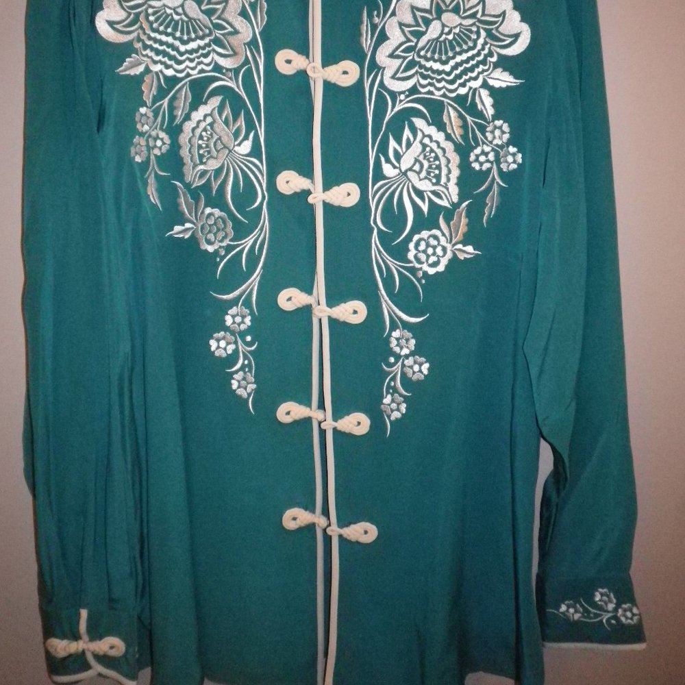 VINTAGE BOB MACKIE EMBROIDERED SILK BLOUSE - LARGE